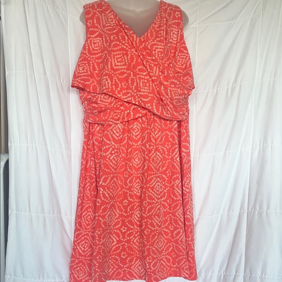 Lands’ End Coral Fusion Shibori Geo Print Sleeveless Fit & Flare Dress 2X NWT - Picture 1 of 9
